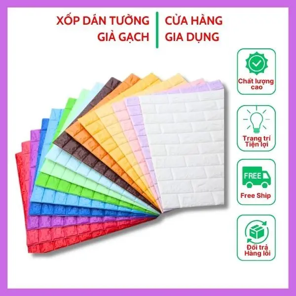 Xốp Dán Tường Giả Gạch 3D  Khổ Lớn 70x77cm Loại  Cách Âm Chống Ẩm Chống Thấm Dày 4mm