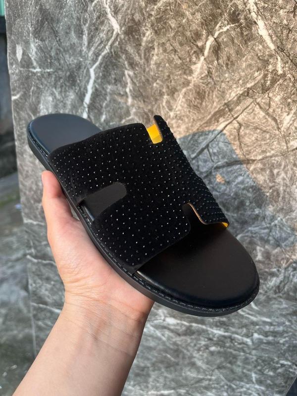 Dép H full đá, Dép đính đá hottrend 2024 mới Đế Bằng Nam