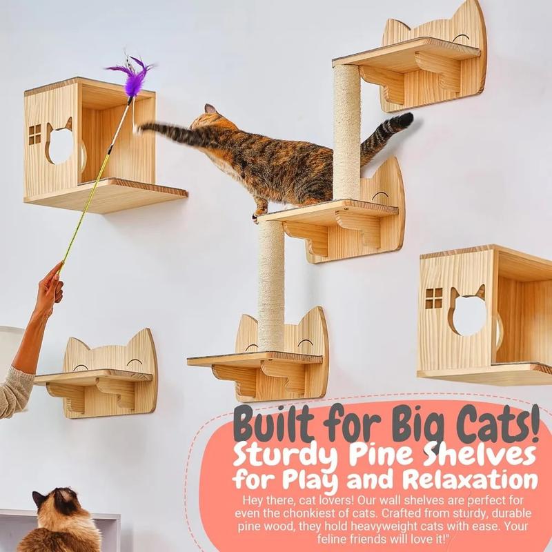 Product Introduction of IDAE Cat Wall Shelves Set of 9, Cat Wall Furniture for Large Cats - Modern Cat Shelves and Perches, Wall Mounted Cat Climber wit 7