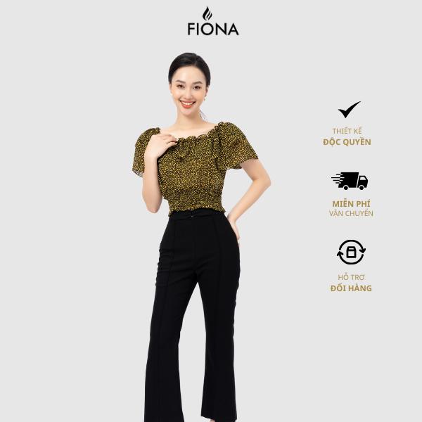  FIONA Áo sơ mi nữ bo gấu chun đai bèo nhún cổ vải hoa F551260 Women Top 