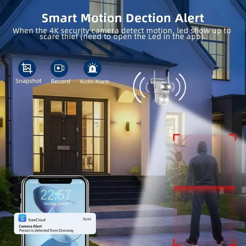 Product Introduction of 4K 8MP PTZ WIFI Camera,Dual Lens Dual Screen IP Camera,4MP HD Auto Tracking Outdoor CCTV Protection Surveillance,App:EseeCloud 21