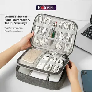 Rokeet Tas Gadget Double Layer Pouch Bag Powerbank Travel Organizer Waterproof