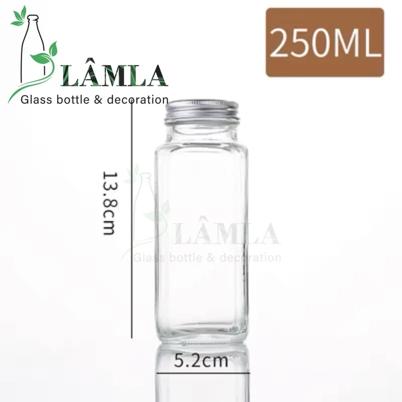 Chai Thuỷ tinh Vuông Cao 250ml 350ml 500ml Chuyên Đựng Nước Ép /Sữa Hạt / Cafe Đựng Gia Vị 6