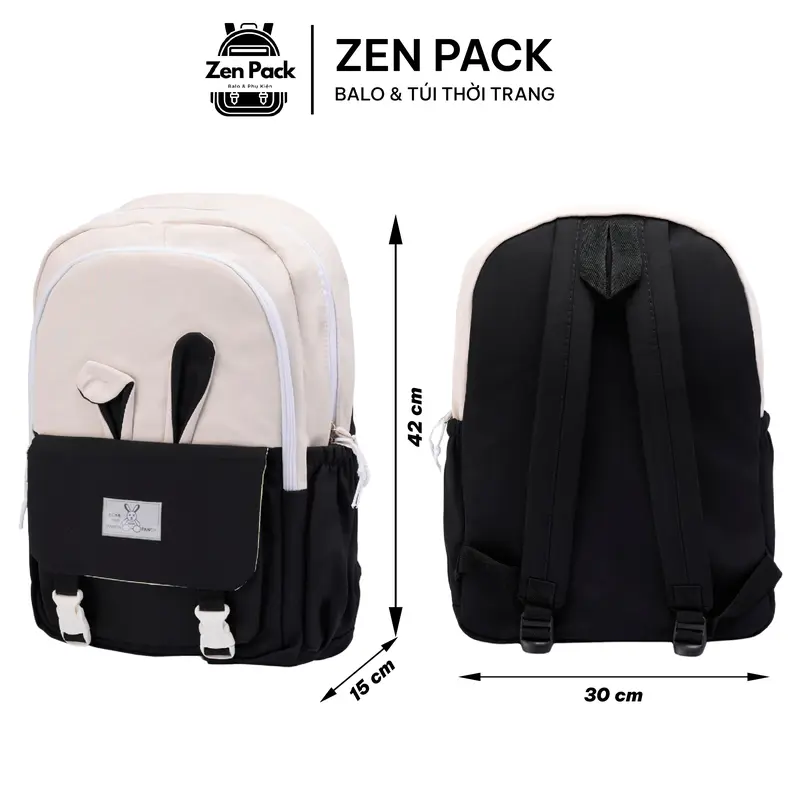 Balo vải đi học nữ ZENPACK đeo vai Hàn Quốc tai thỏ dễ thương đựng laptop 15.6 inch ZP05 1