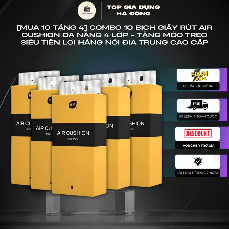 Deal Hời Thùng 10 Bịch Giấy Treo Đa Năng AIR CUSHION Hoa Hồng Khăn Rút Treo Tường 4 Lớp mỗi bịch 1000 tờ làm từ bột tre mềm mại và dai An toàn tiện lợi - Top Gia Dụng Hà Đông Giấy Vệ Sinh