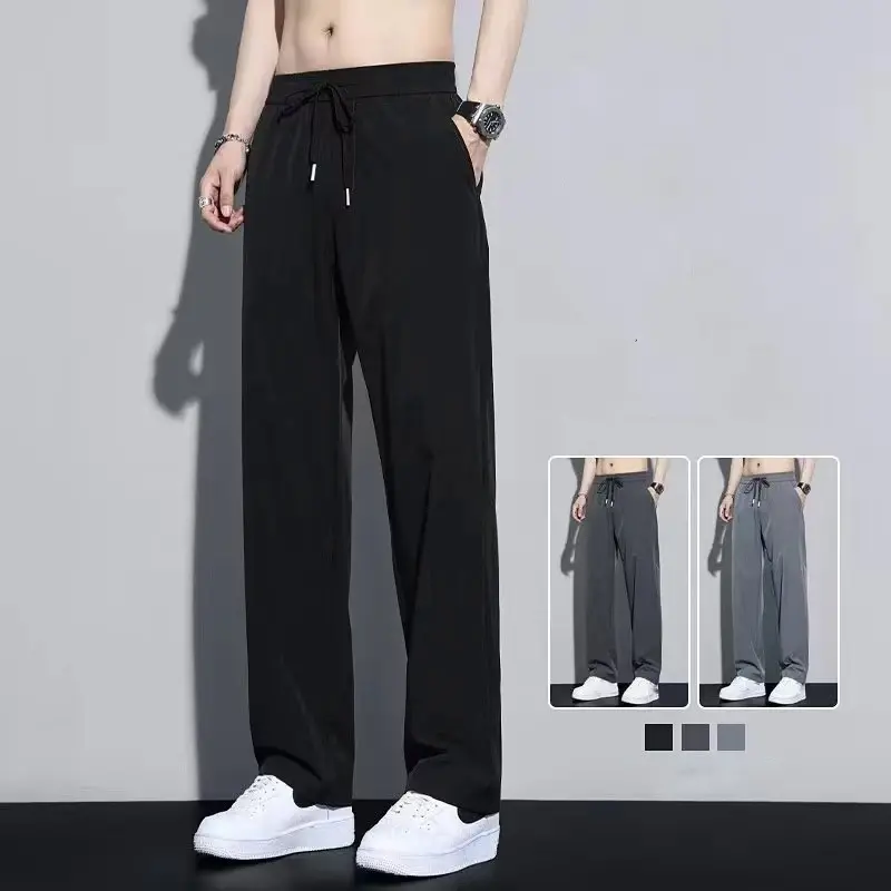 Quần Dài Quần Nỉ Nhanh Khô, Chất Liệu Lụa Lạnh Mùa Hè, Quần Jogger Nam, Quần Ống Đứng Ngoại Cỡ Có Túi, Quần Dài Thể Thao, Quần Tập Luyện Thể Dục