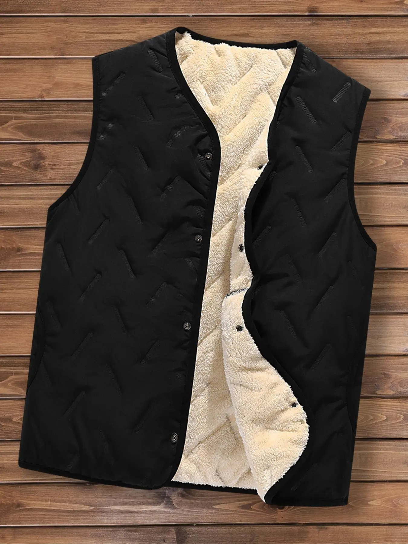 Men's Solid Button Front V Neck Quilted Vest Gilets, Regular Fit Casual Sleeveless Thermal Lined Outerwear for Fall & Winter, Men's Clothes for Daily Wear