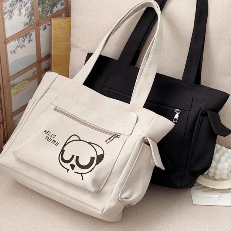 Túi vải tote túi đeo vai túi vải canvas có khóa miệng phong cách Hàn Quốc form to in hình hoạ tiết dễ thương