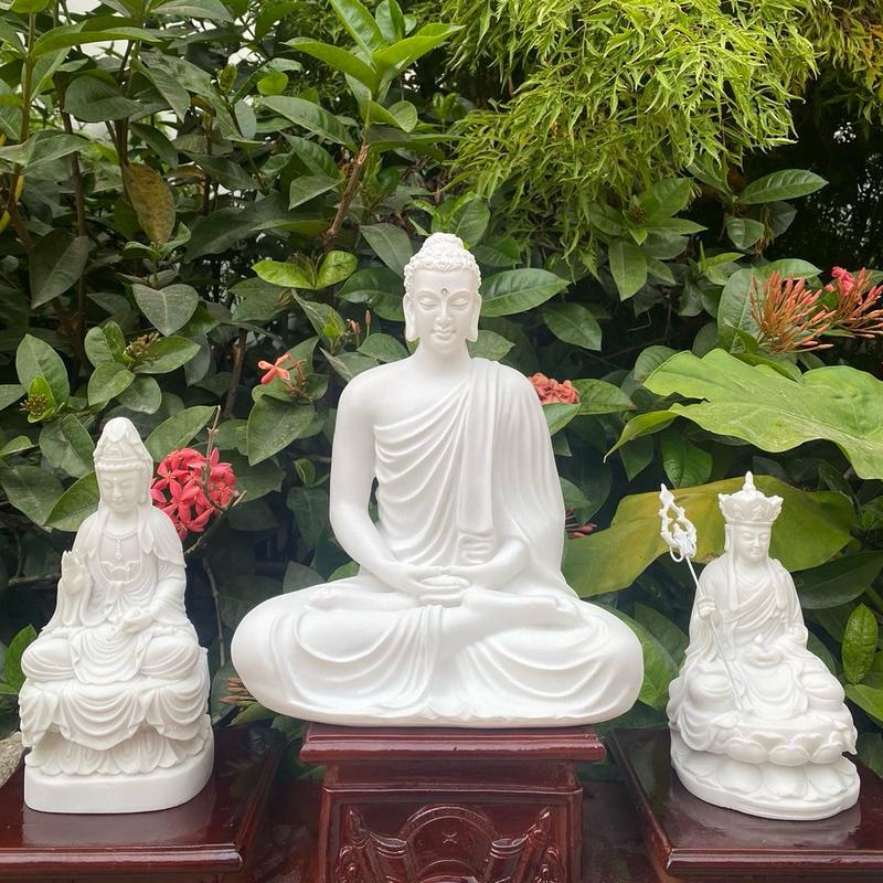 Bộ Ta Bà Tam Thánh gồm Phật Thích Ca 25cm Bồ Tát Quán Âm Địa Tạng Bồ Tát trang trí thờ tự nhỏ decor tu tập không gian Phật Giáo Decor Phòng Tranh tuong phattrangtri Cotton Phổ cập tượng phật