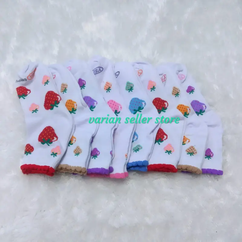 Kaos kaki anak perempuan tk dan paud  pendek umur 5 6 tahun motif stroberi dan ceri  bahan katun fashion Bunga Sd Cantik 3