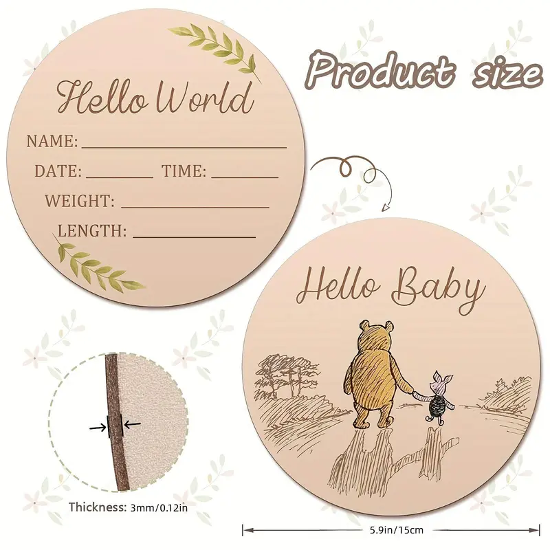 Hello World Wooden Baby Birth Announcement Sign, Baby Shower Gender Reveal Party Decoration, Birthday Party Decoration Supplies, Nameplate Customized 1