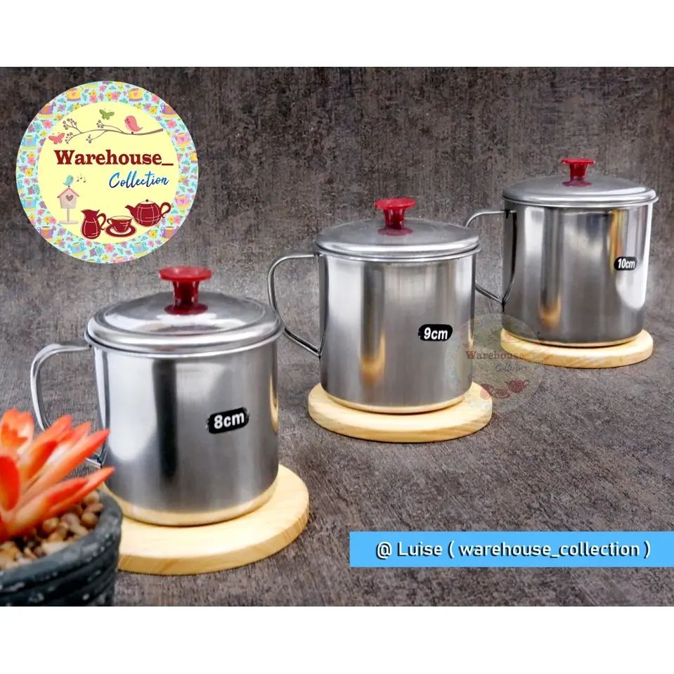 MUG STELL + TUTUP 8cm / 9cm / 10cm / 12cm  MUG STAINLESS / MUG DENGAN TUTUP / Muk Coffe