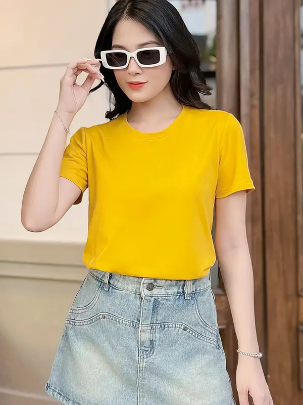 Áo thun trơn nữ cổ tròn TOLI 16 màu Form vừa dáng suông, vải cotton 4 chiều mềm mịn - BSB- 03 Top Women 3