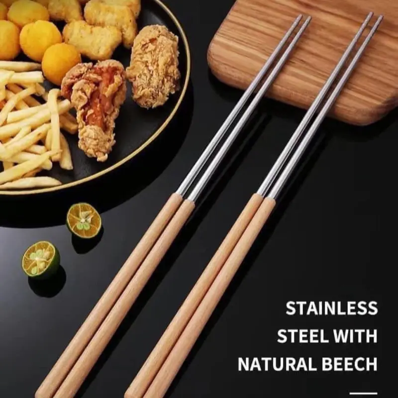 Set 2 đôi đũa chuyên xào nấu dài 40cm tay cầm gỗ cách nhiệt đầu đũa inox 304 an toàn tuyệt đối khi gặp nhiệt độ cao 2