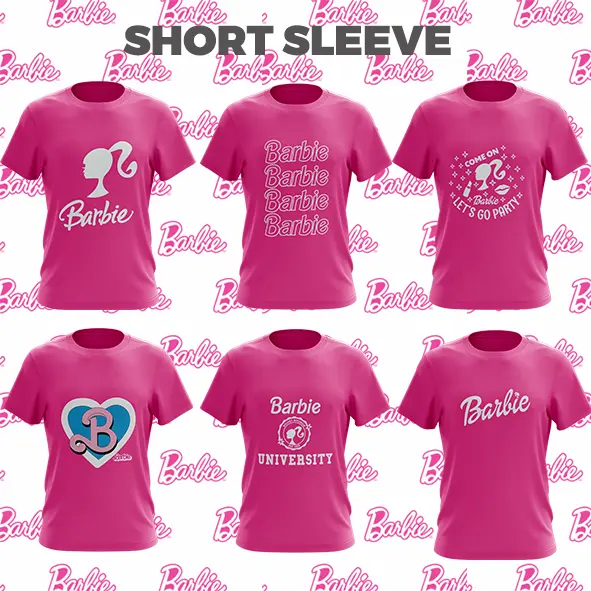 BARBIE T-SHIRT UNISEX COTTON PINK SHORT- ADULT & KIDS Cotton Sleeve
