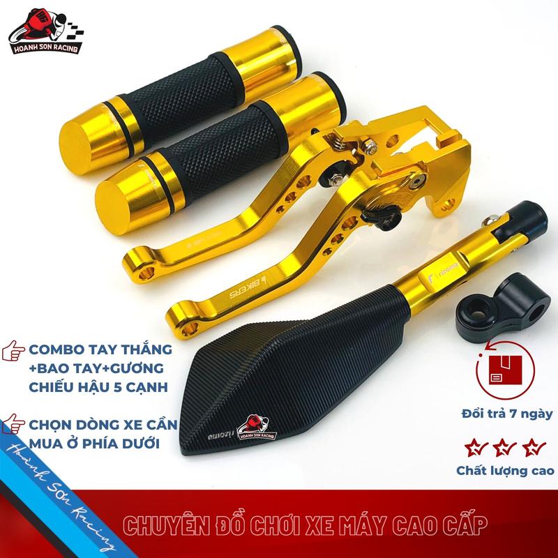 Combo 5 món đồ chơi xe máy nhập khẩu giá rẻ gắn được các dòng xe EXCITER/ WINNER/ SONIC/ MSX/ AB/ VARIO/ VISION/ NOUVO/ NVX/ WAVE/ SIRIUS/ MIO/ LUVIAS/ AIRBLADE/AXELO/DYLAN/ FULED gồm cặp tay thắng 6 số-cặp tay nắm xéo-gương 5 cạnh trái-Phụ Kiện Phụ Tùng
