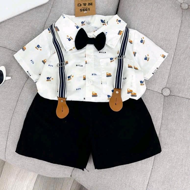 Bộ công tử đi tiệc,sinh nhâth ,thôi nôi cho bé  áo sơ mi vải mát+quần kaki 8-18ky