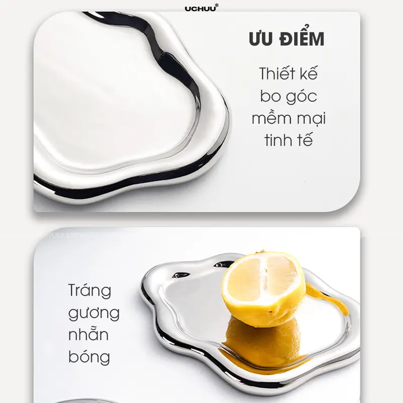 Khay Sứ Mạ Bạc Cao Cấp UCHUU, Đĩa Viền Dày Đựng Trang Sức, Đồ Ăn, Background Chụp Ảnh, Decor Phòng 7