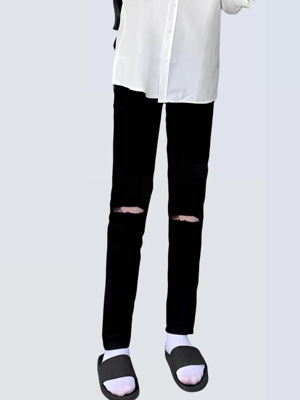 Quần jean nam rách gối màu đen trơn chất bò đẹp co dãn tốt 4 chiều Có Túi form dáng skinny boy phố Q50 Menswear Pants TCS Trùm Chuyên Sỉ