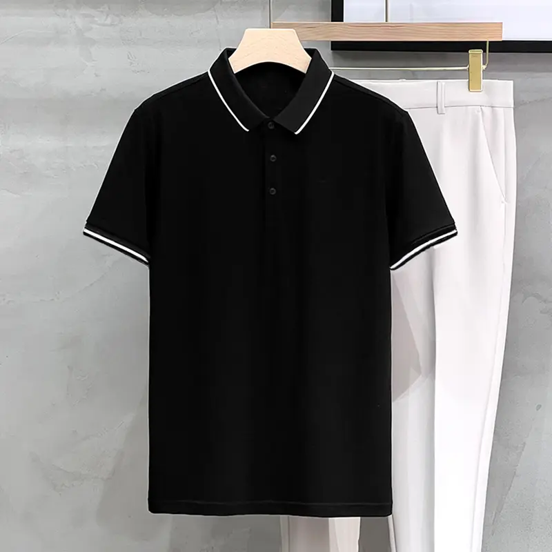 Áo polo nam phối sọc viền tay cổ nổi bật, vải cá sấu cotton form suông 2