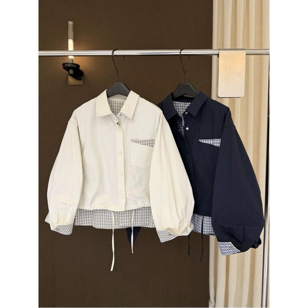 CHICMORE kemeja wanita lengan panjang model terbaru dengan kerah polo motif kombinasi kekinian