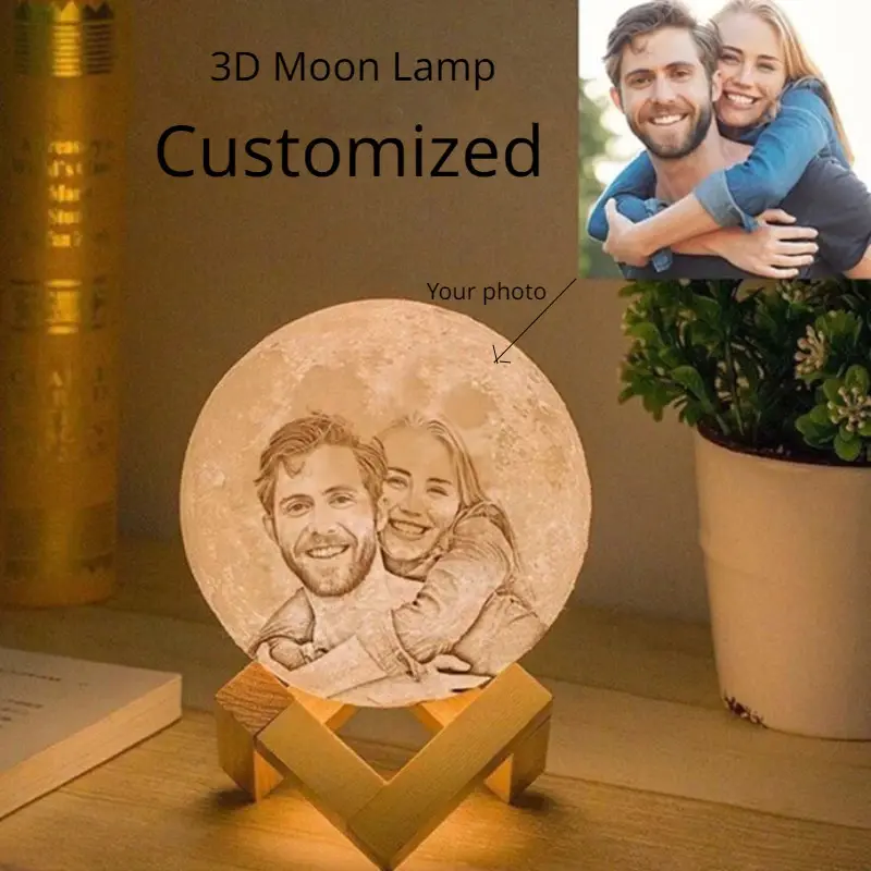 3D Printing Moon Lamp Living Room Decoration Customized Photo Text Night Light USB Rechargeable Birthday Mother's Day Girls Gift--valentine