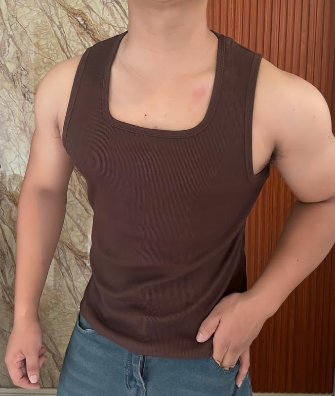 Áo ba lổ tanktop nam cổ vuông cotton gân dày thiết kế ôm body tôn dáng gymmer Menswear 4