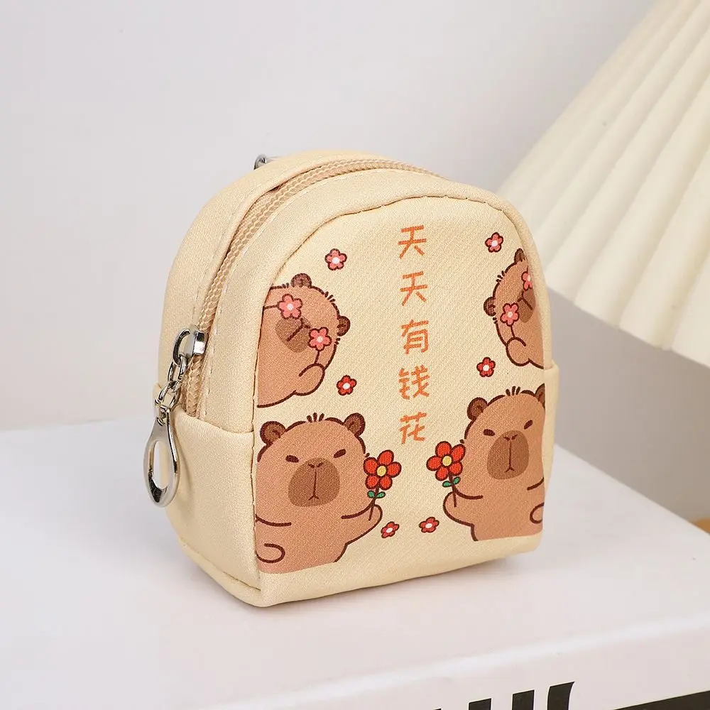 Fashion Small Capybara Coin Purse Pu Zipper Cartoon Leather Wallet Waterproof Japanese Earphone Storage Bag Birthday Gifts