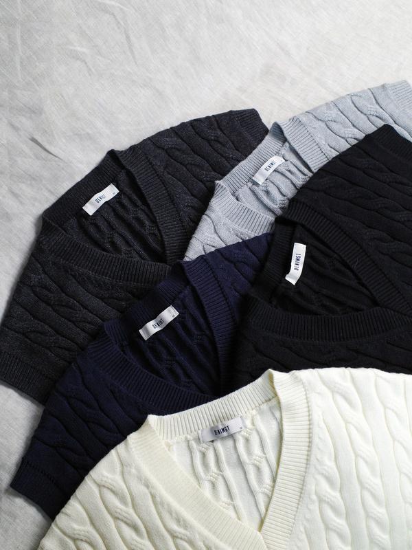 Áo Gile Nam Len Thừng DENIMST 718 Áo Gile Len Hàn Quốc Unisex Vặn Thừng Dày Dặn