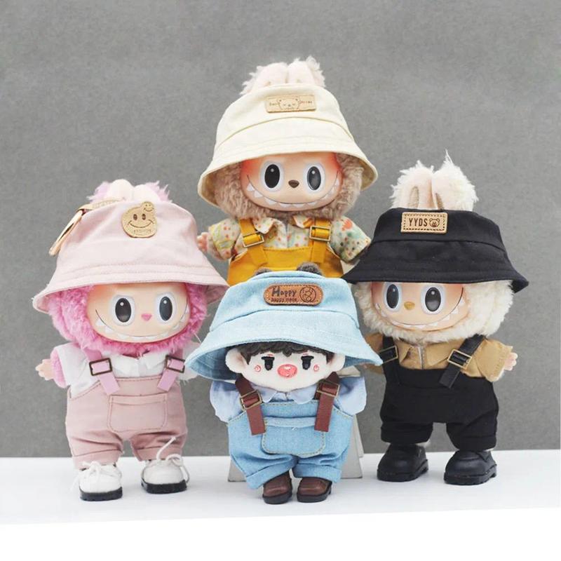 DM 17cm Mini Doll'S Clothes Outfit Accessories For Labubu V1 V2 Striped overalls hats glasses shoes Cool handsome Clothing Gift 2