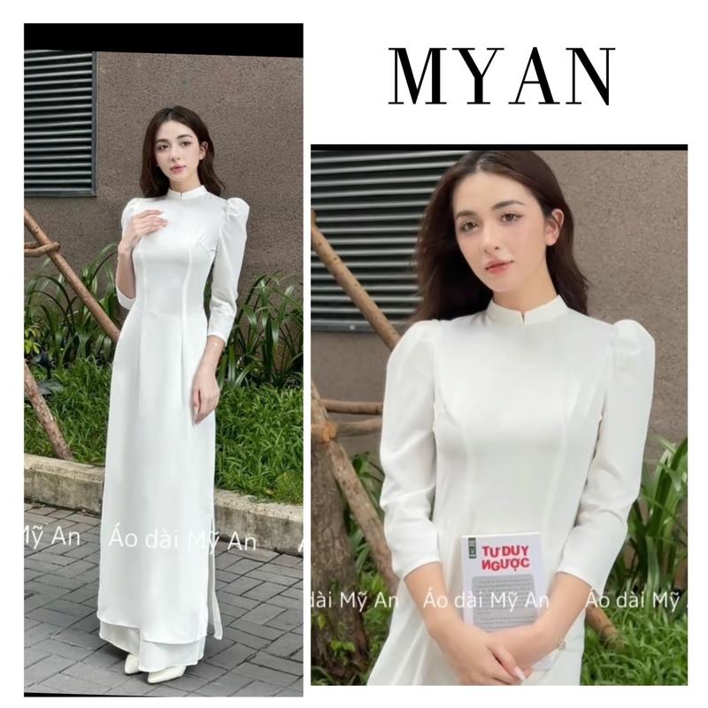 [Tay bồng]Áo dài học sinh tay cổ V chất liệu lụa mỹ cao cấp nhẹ, mát, co dãn thấm hút mồ hôi mặc đi học, chụp kỷ yếu hot trend 2025 , nữ, Women Dress Màu Trắng - Áo Dài Mỹ An