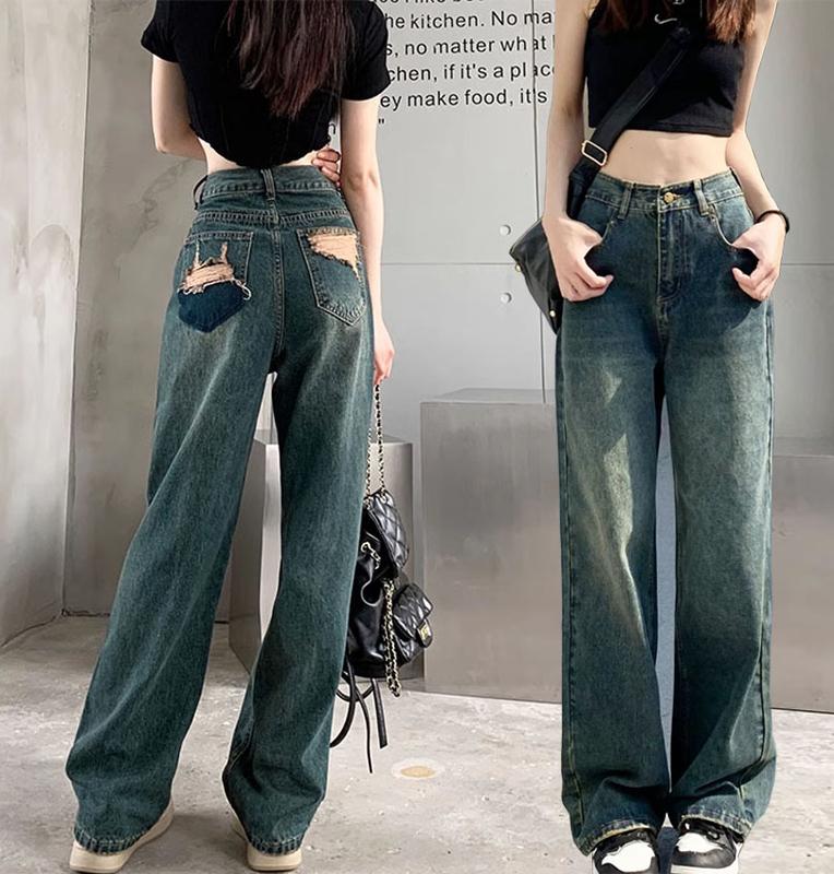 Quần Jean Nữ Lưng Cao Ống Suông Thiết Kế Túi Rách Sau Phong Cách Hugo Bassic Women Pants Kem