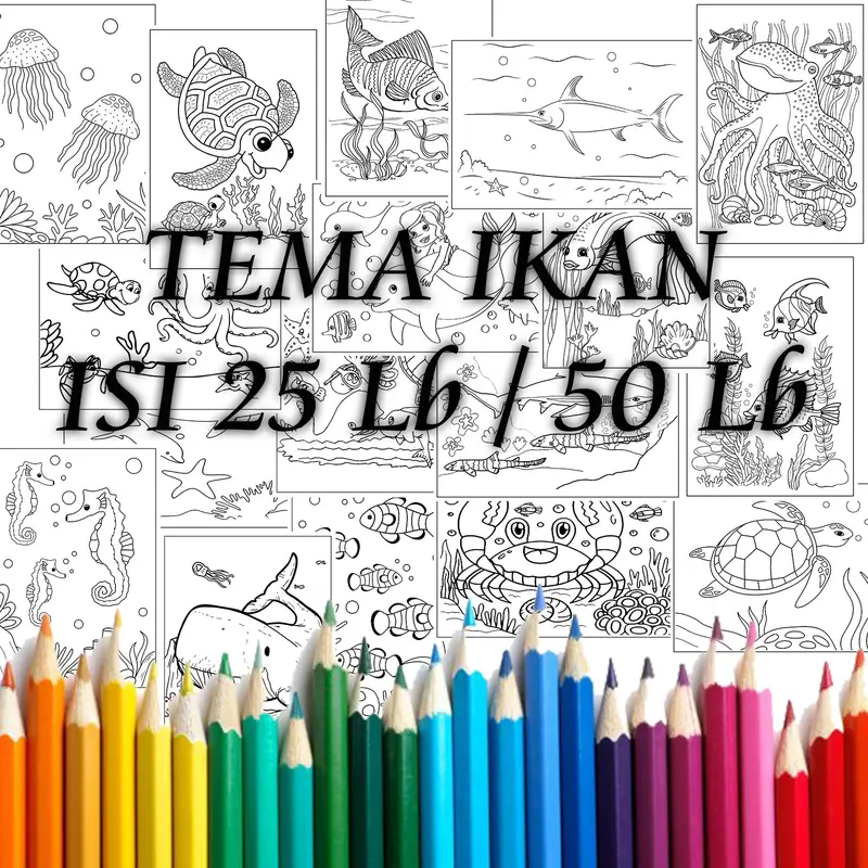 Kertas Gambar Mewarnai IKAN / HEWAN AIR 1