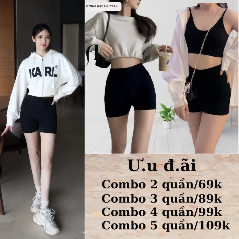 Combo Quần Leggings Biker Nữ Chất Liệu Thun Co Dãn Cao Cấp - Dáng Ôm Mặc Đi Tập & Dạo Phố