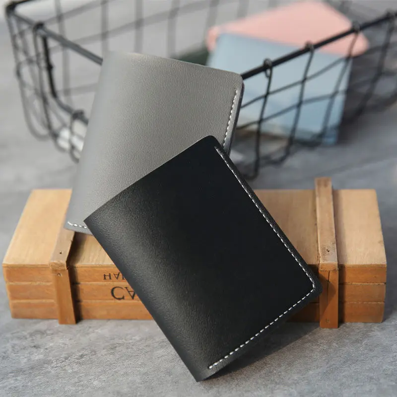 [two piece wallet]Solid Color Youth Short Wallet Female Wallet Wallet Female Minimalist Thin Learn All-Matching Vertical Ultra-Thin Student Two-Piece Wallet
