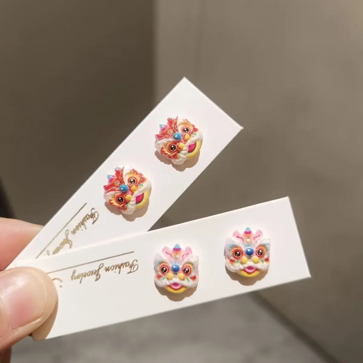 [daith earring]Lion Stud Earrings New Year Chinese Style Lion Dance Shaping Advanced Anti-Allergy Stud Earrings Girl Student Cute Cartoon