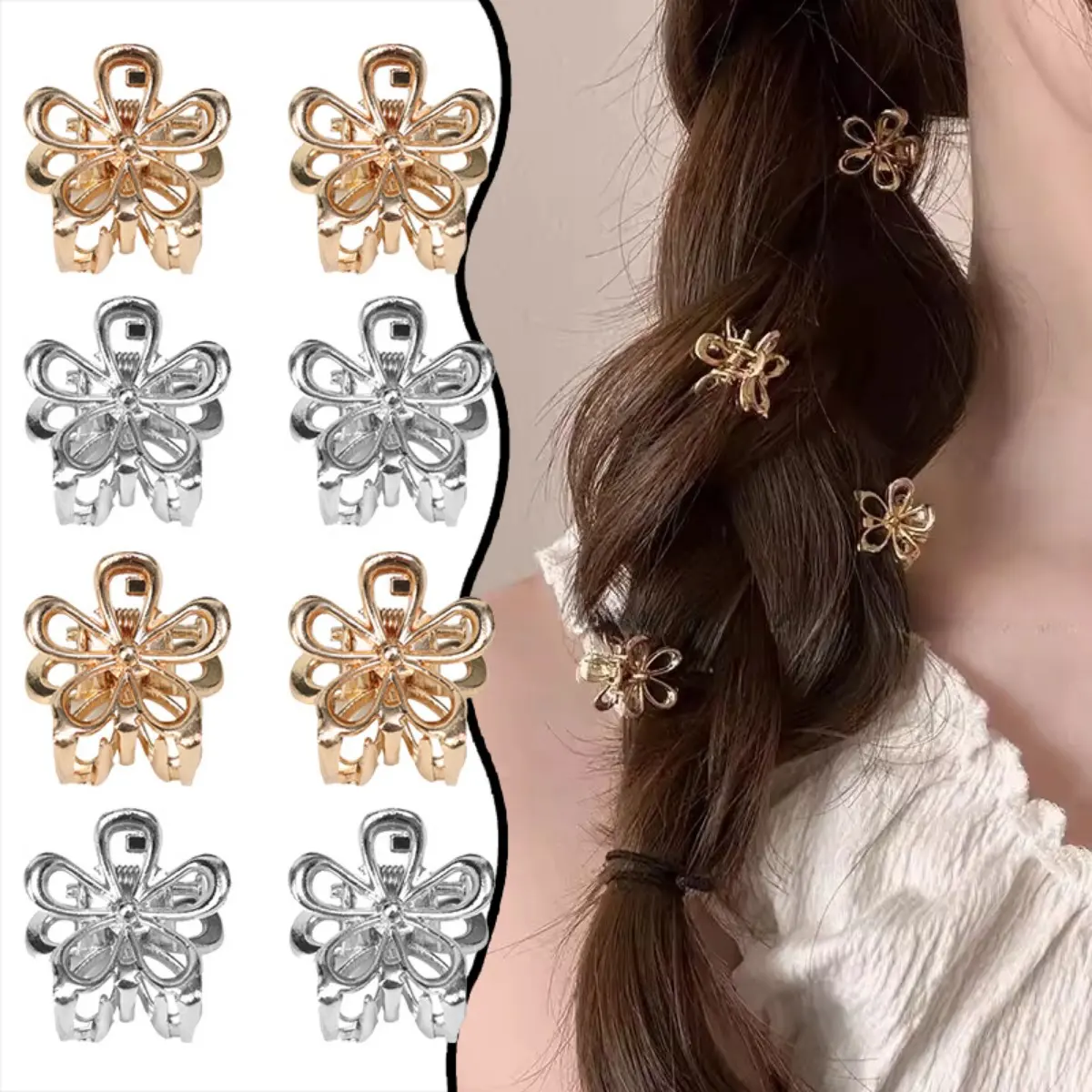 Fashion Metal Flower Hair Clamp Sweet Y2K Mini Grab Clip Girls Party Daily Wear Silver Color Floral Hair Claw Accessories