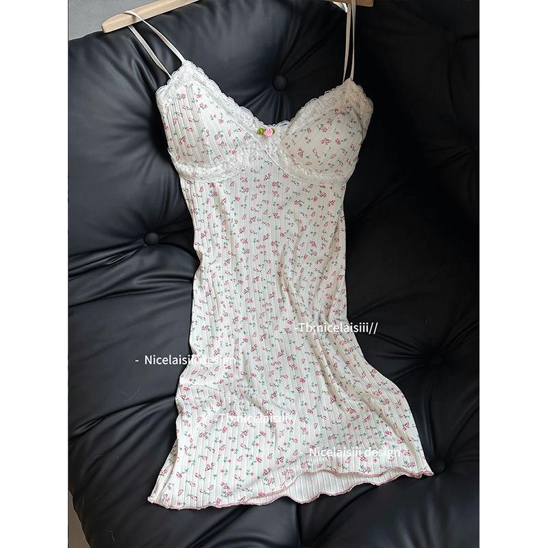 Product Introduction of Bộ Đồ Ngủ Hoa Kiểu Pháp, Bộ Sưu Tập Mùa Hè Mới Năm 2024, Áo Jumpsuit Quần Nữ Có Dây Đeo Cổ Chữ V, Váy Ngắn 11
