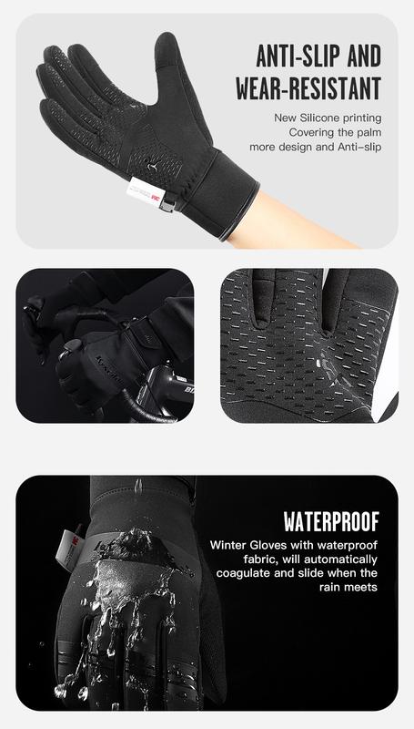 Product Introduction of Cycling Gloves Winter Touch Screen Motorcycle Gloves Outdoor Scooter Windproof Riding Ski Gloves Warm Bike Gloves Black 20