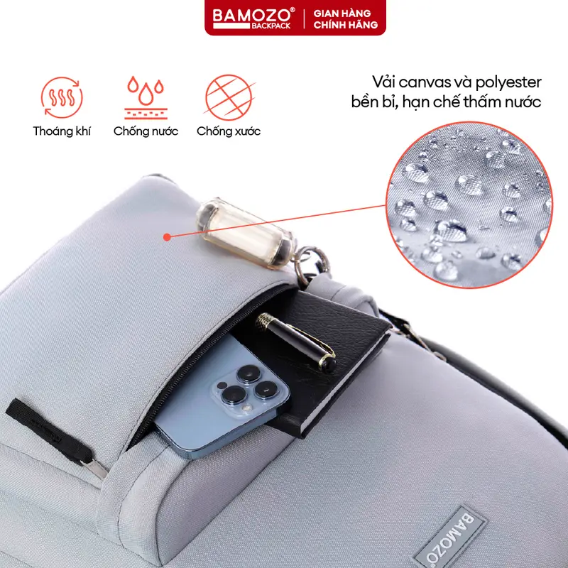 Balo Đi Học Nam Nữ  Bamozo Basic Backpack - Balo Đựng Laptop 15.6 Inch - Trượt Nước Chống Sốc Tốt - Balo Canvas Nhiều Màu chỉ giặt tay khỏe mạnh 6