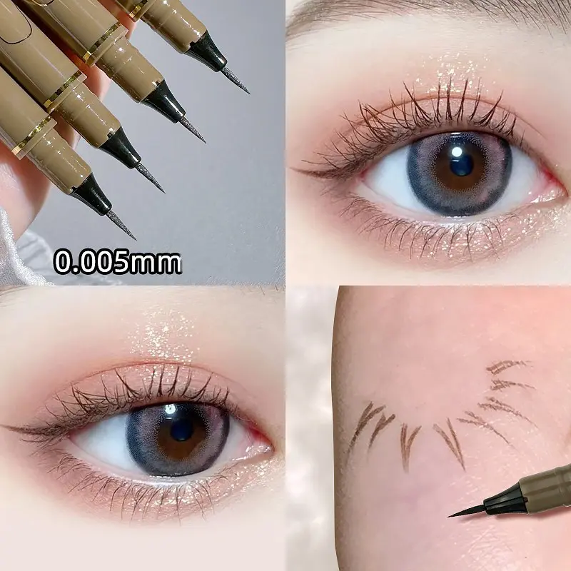 Bút Kẻ Mắt Siêu Mịn 0.005Mm, 4 Màu, Không Thấm Nước, Nằm, Tằm, Bút Kẻ Mắt Màu Nâu Và Đen, Mịn Và Lâu Trôi, Nhanh Khô, Mắt To, Dụng Cụ Trang Điểm Hữu Ích 2
