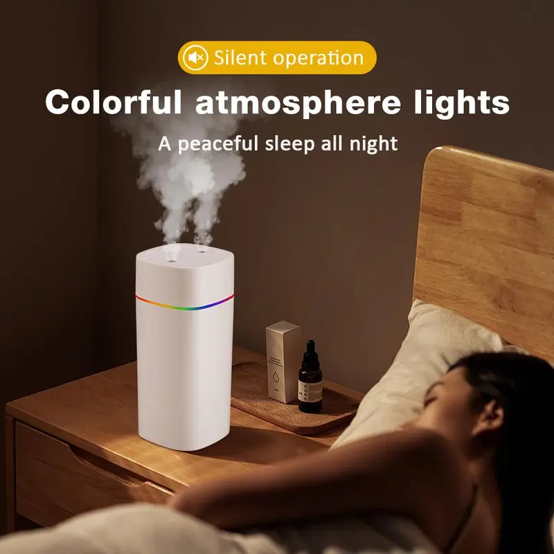 600ML Double Nozzle Aroma Humidifier, USB Powered Air Humidifier with Colorful Atmosphere Light, Portable Air Humidifier for Home Office Car 3