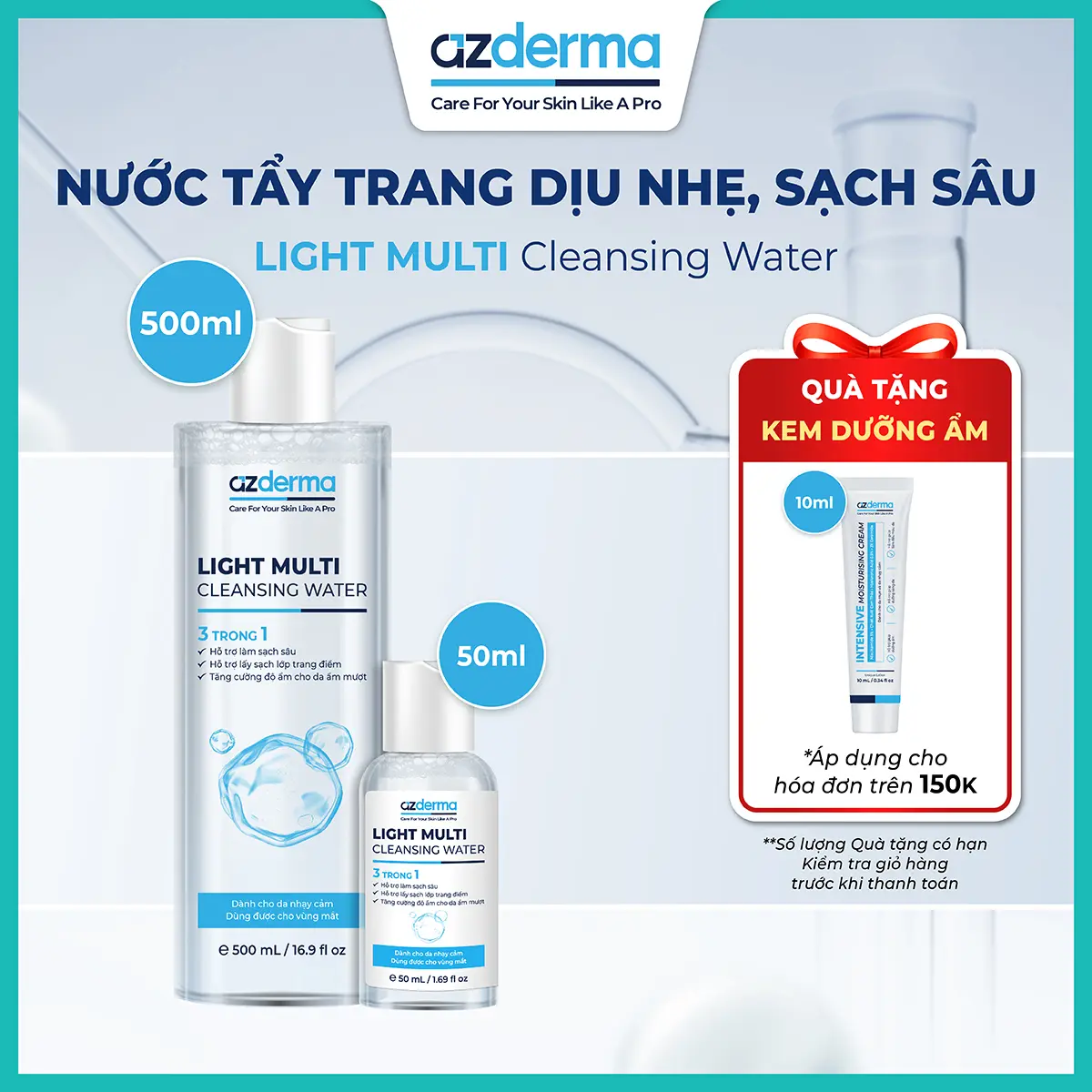 [ Quà Tặng ] Nước Tẩy Trang Dịu Nhẹ, Sạch Sâu Dành Cho Da Dầu Mụn Nhạy Cảm Light Multi Cleansing Water Azderma ( Qùa tặng cho hóa đơn từ 150k )