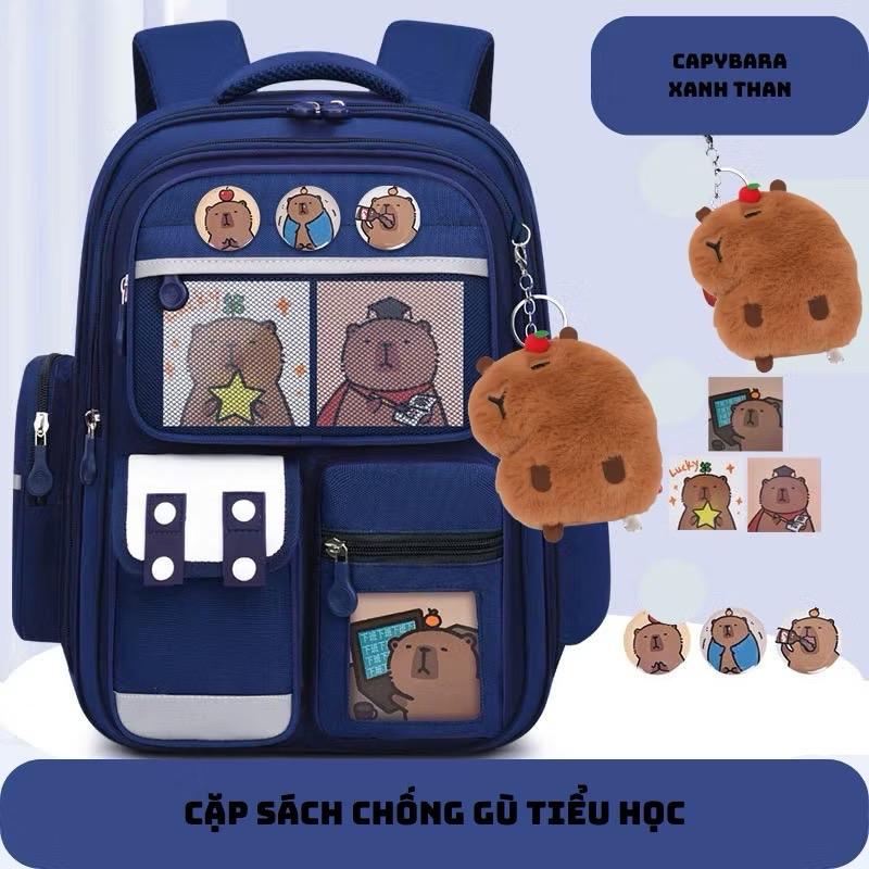 Tặng hộp bút +10 quà Balo Capybara Size lớn cặp sách chống gù cho bé trai bé gái đi học tiểu học họa tiết đáng yêu với nhiều ngăn chứa balo chống gù cấp 1