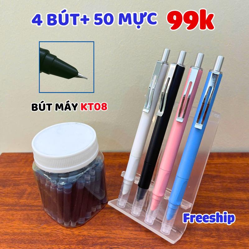 Bút Máy Bấm KT08 - Nét chữ 0.38mm, viết êm trơn, mực Cửu Long/ Hồng Hà, phù hợp học sinh cấp 1