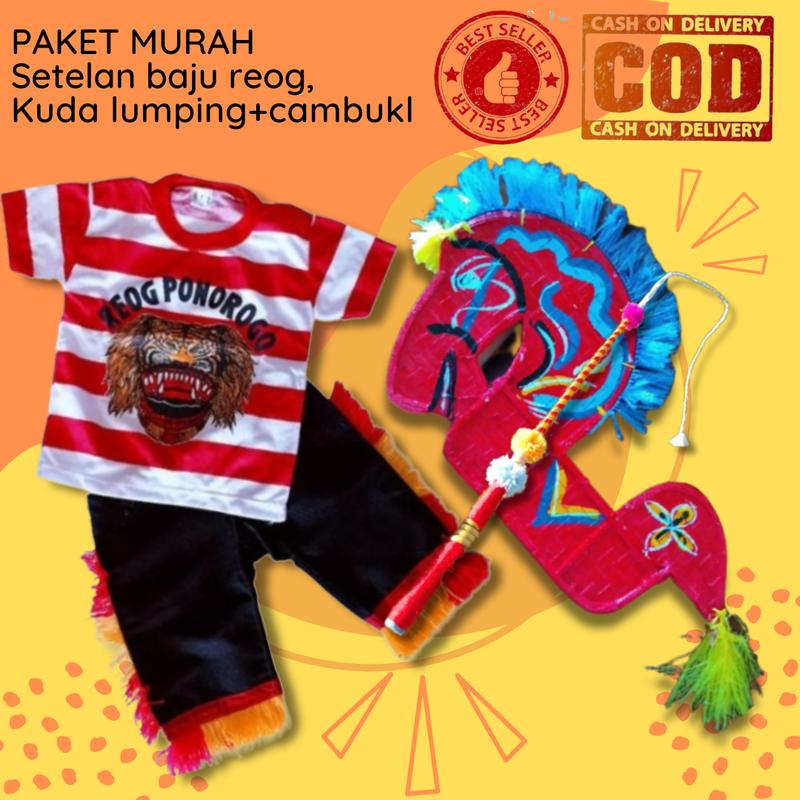 Paket murah komplit set baju reog+jaran kepang kuda lumping+cambuk 0