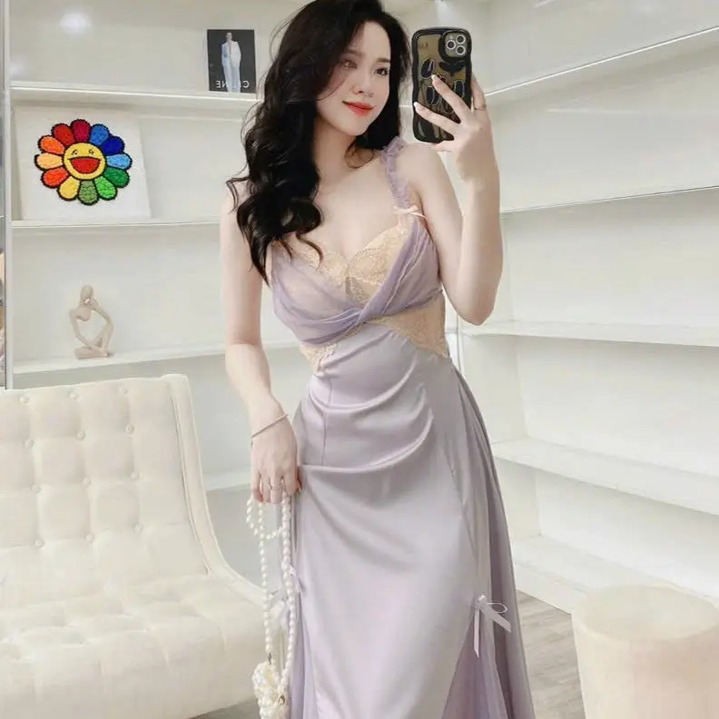 V18. Váy Ngủ Lụa Cánh Tiên Dáng Dài - Váy Lụa Tiểu Thư Mặc Nhà Nữ Nhung 2
