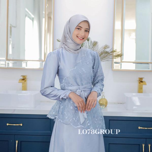 Clarissa - New Saukia Malaysian Dress Satin Brukat Fashion Lebaran Bridesmaid Kondangan 2023 Brokat Lembut Mewah Muslim Mutiara Panjang Velvet Gamis Gaun Pesta Wanita Motif BROKAT Maxi Tile Tanggung 4