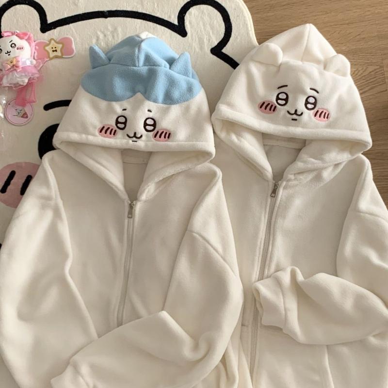 Áo Khoác Len Lông Cừu, Thiết Kế Mèo Con, Chiikawa Xiaoba Jiyousaqi, Dễ Thương Và Rộng Rãi, Có Mũ Trùm Đầu, Thích Hợp Cho Máy May 7