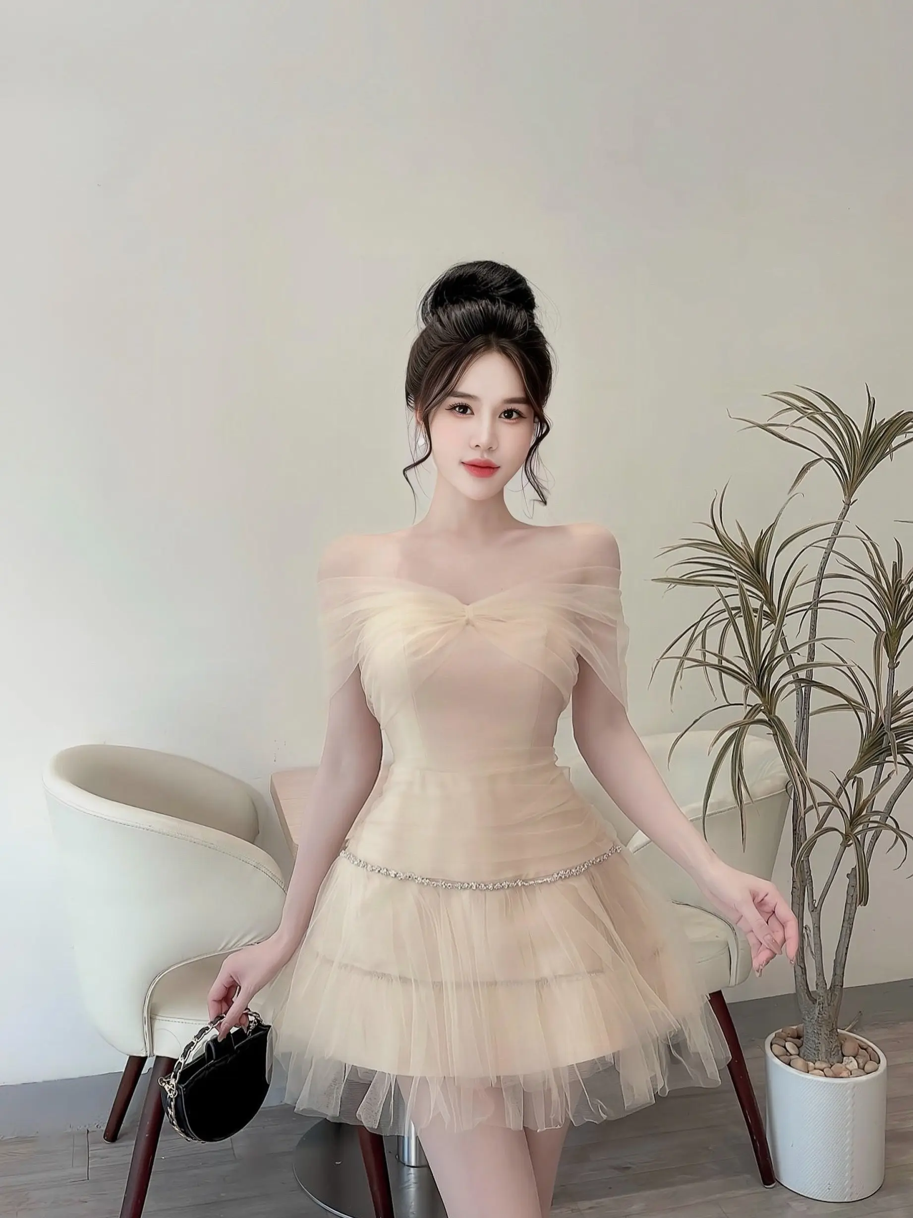 VÁY TAFFTA PHỐI LƯỚI ĐÍNH ĐÁ DỰ TIỆC E431 Nữ